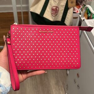Michael Kors Pink and Gold Wristlet Clutch